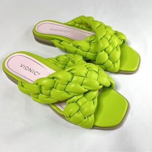 New Vionic Kalina Braided Bubble / Puffy Slide Square Toe Sandals Lime Green 8